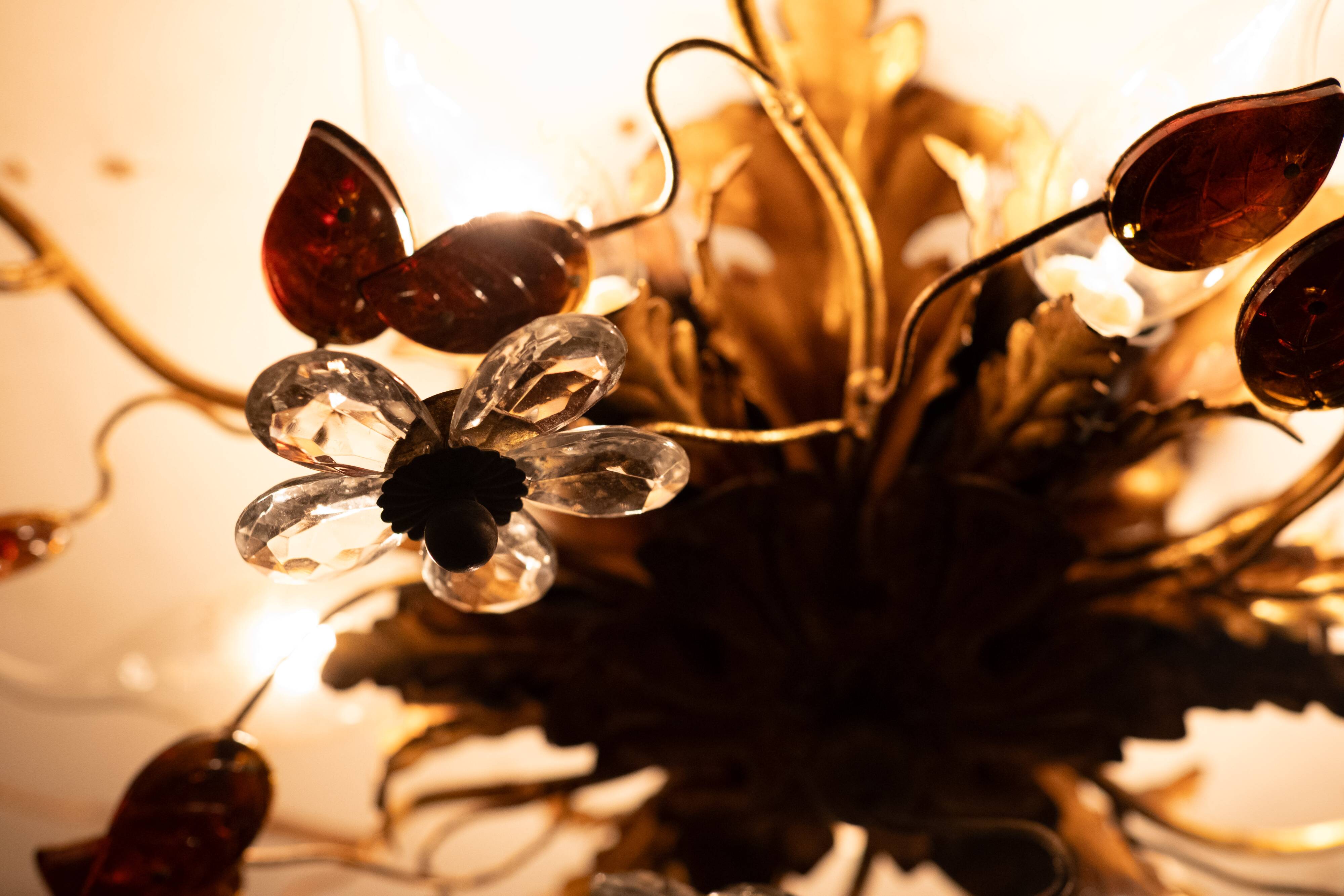 Wonderful gilded florentine flush mount light by Banci Firenze 1970s Italy