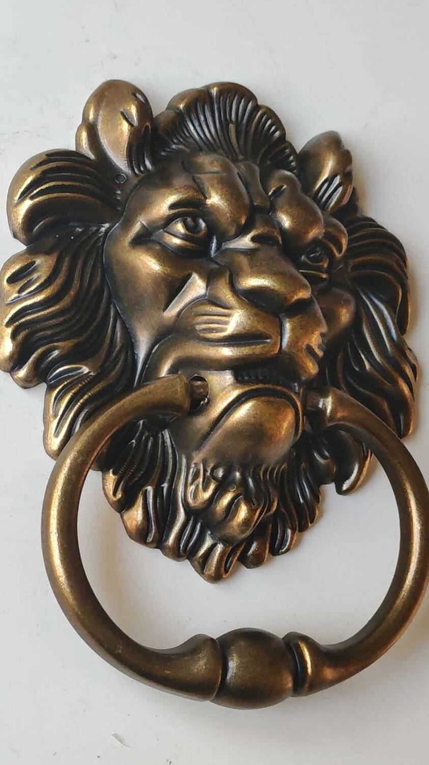 Antique Lion Head Door Knocker/Knocker, with Antique Bronze Patina 16 x 12 cm