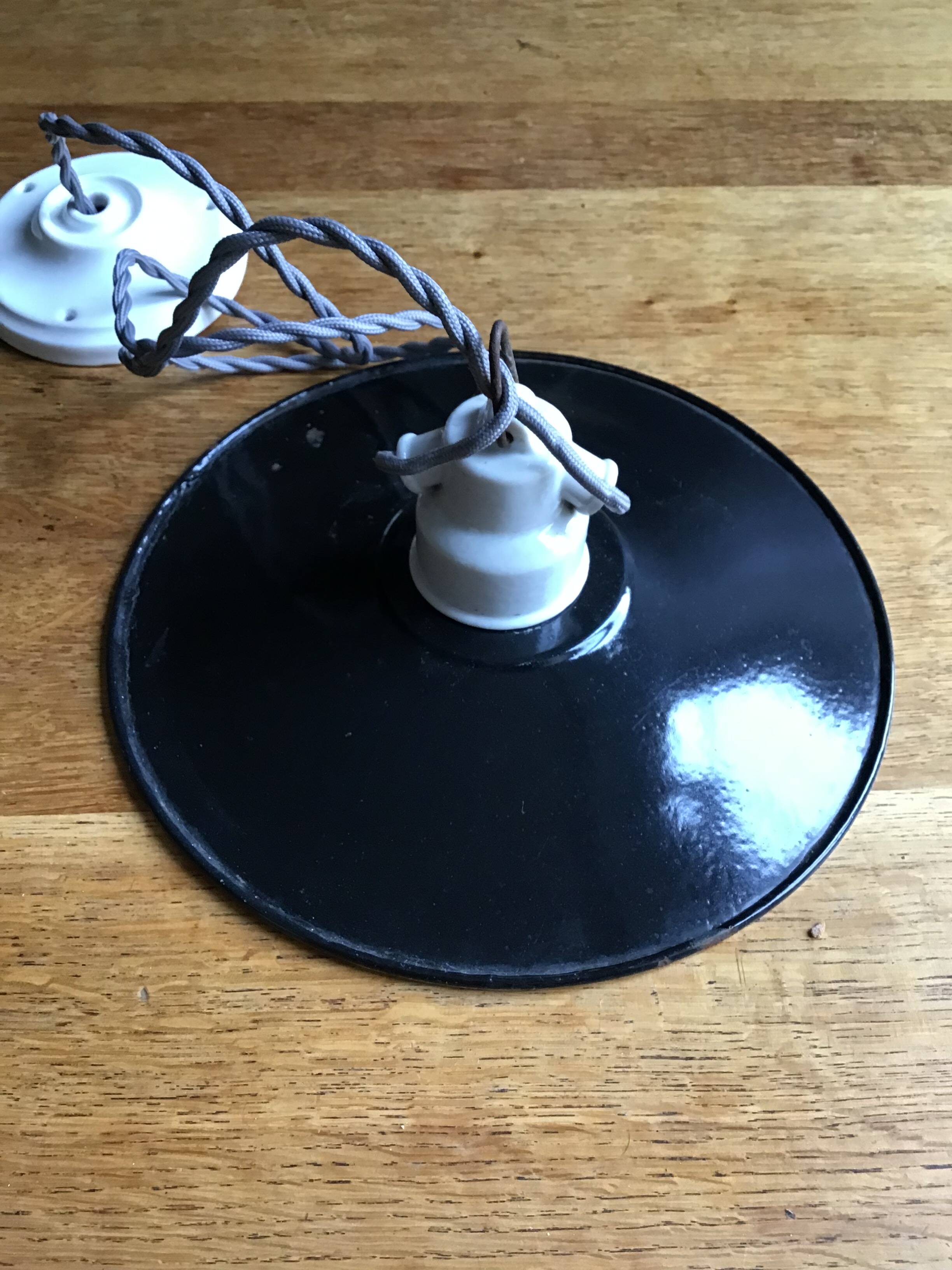 Industrial black enameled sheet metal pendant light