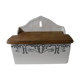 Earthenware salt box white white old blue