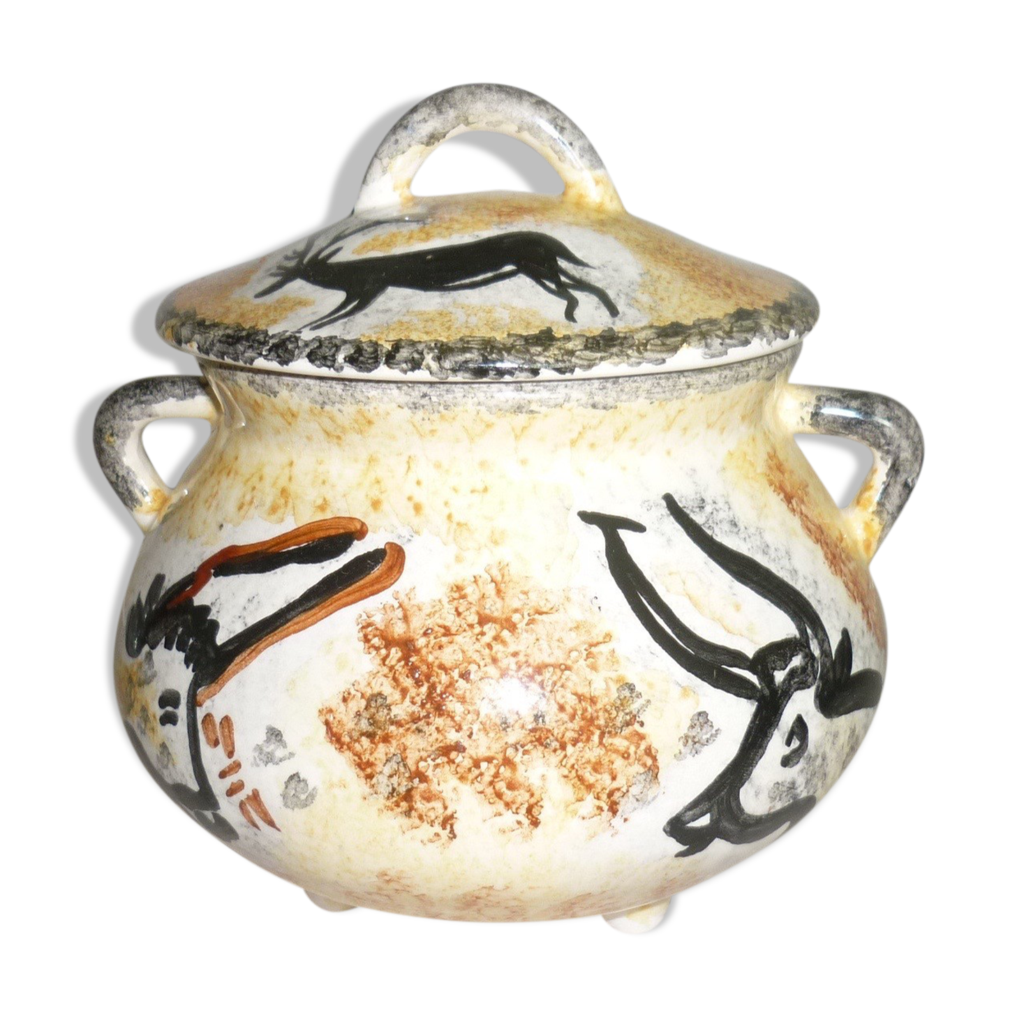 Tripod bonbonnière with "lascaux" decorations 1950-1960