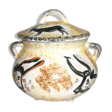 Tripod bonbonnière with "lascaux" decorations 1950-1960
