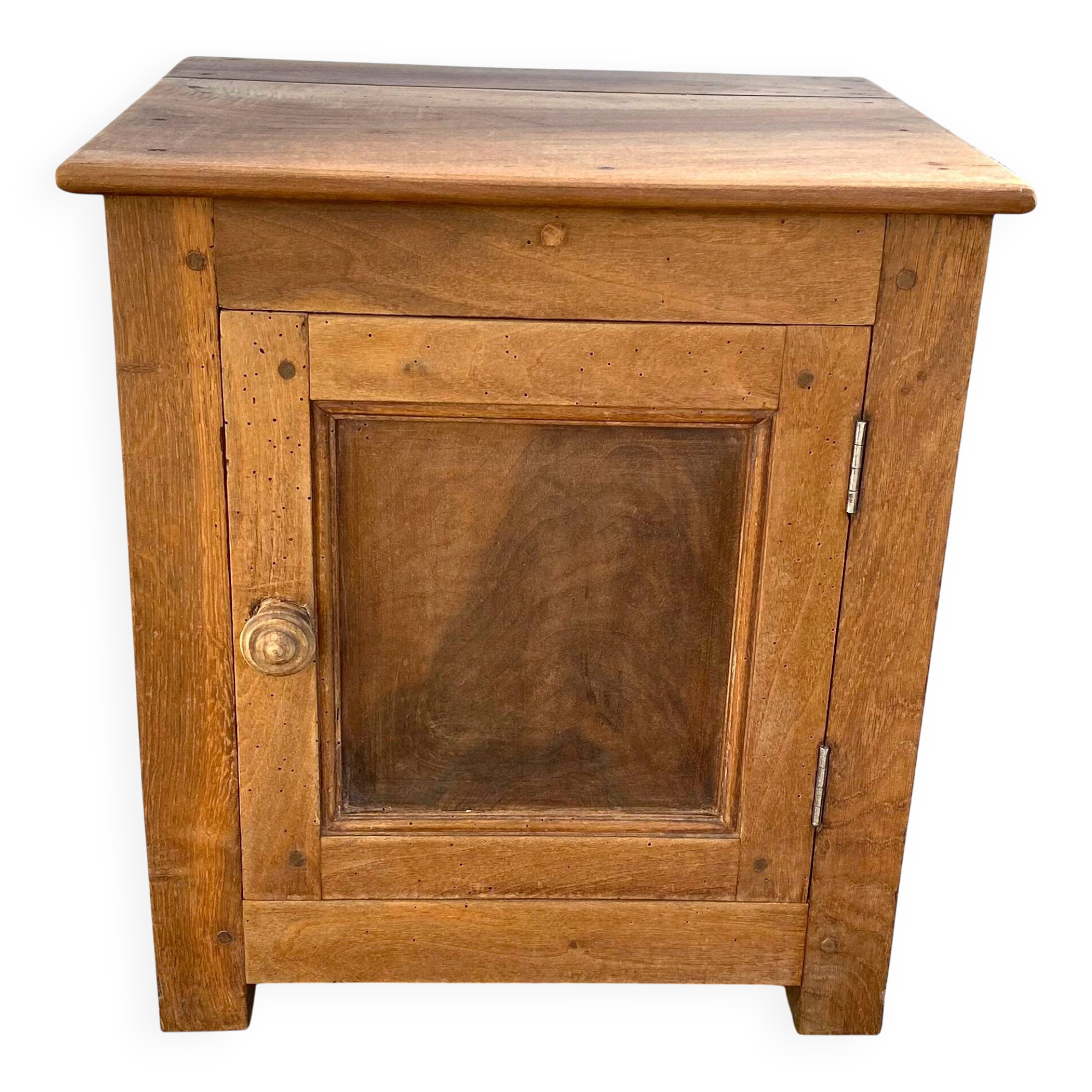 Vintage: small antique walnut jam pot with wheels