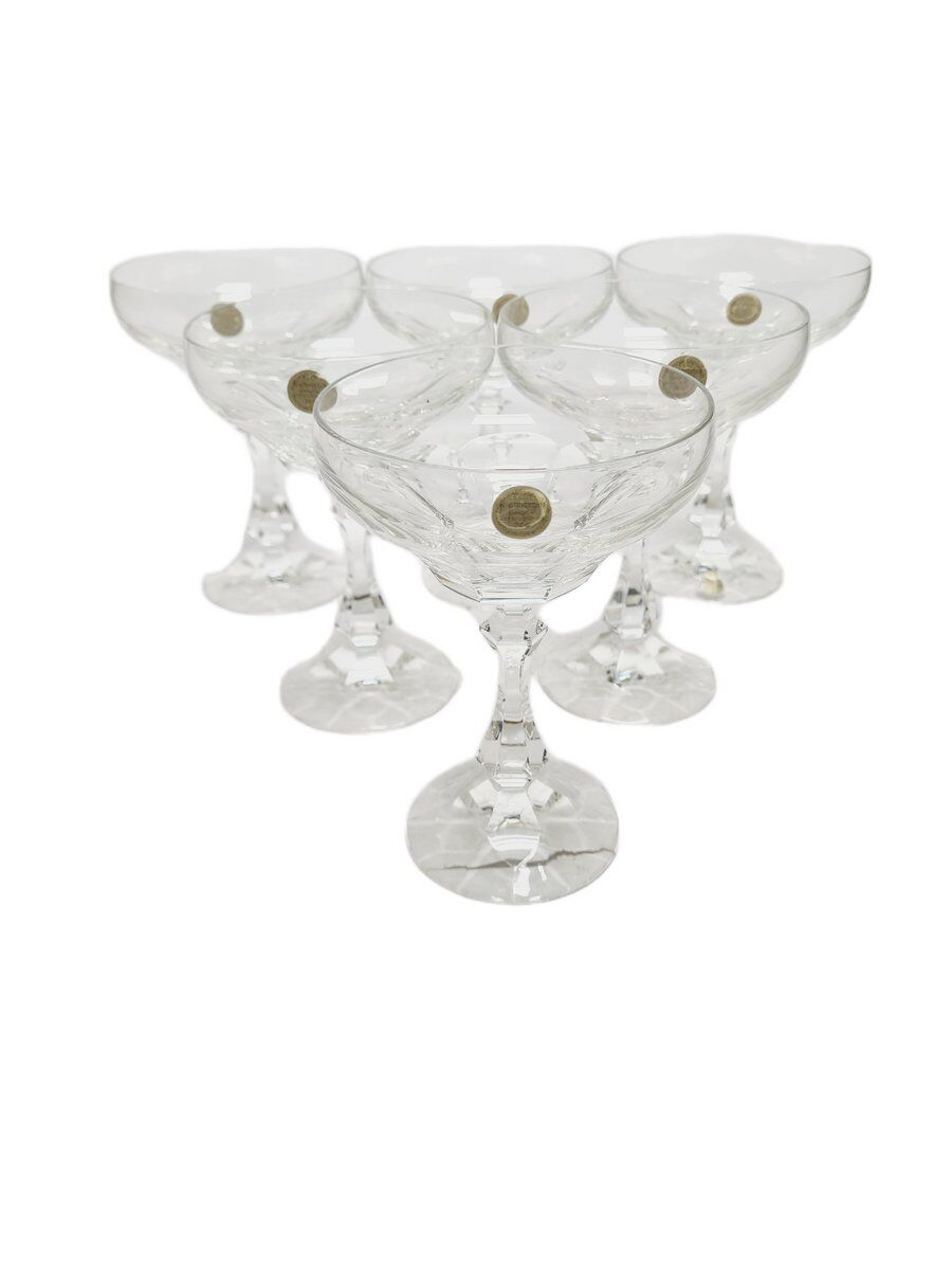Vintage Czechoslovakian crystal champagne glasses set, 1970s, set of 6