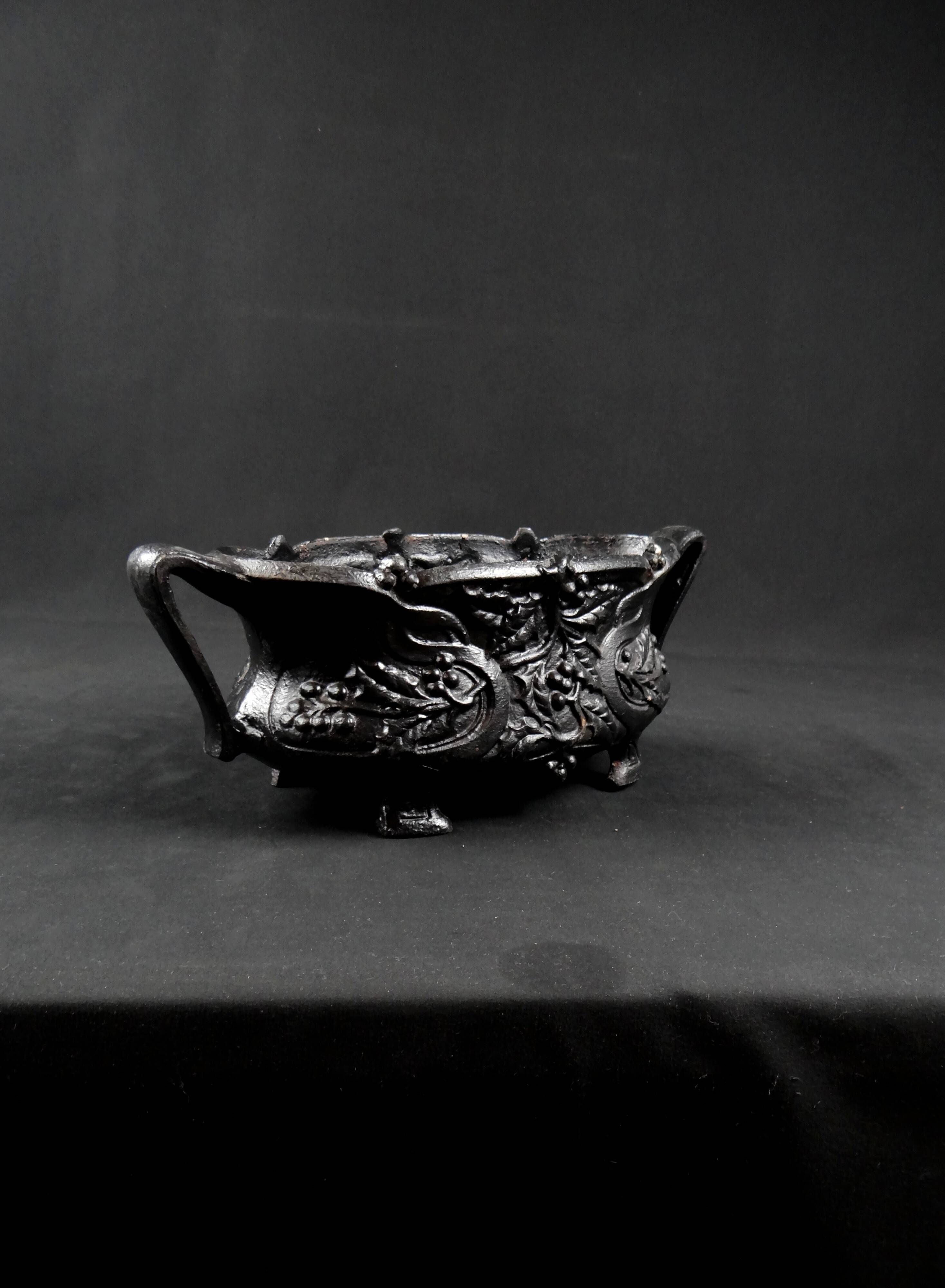 Antique black cast iron planter from the Art Nouveau period, late 19th century