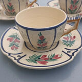 3 cups and 3 numbered Henriot Quimper earthenware saucers