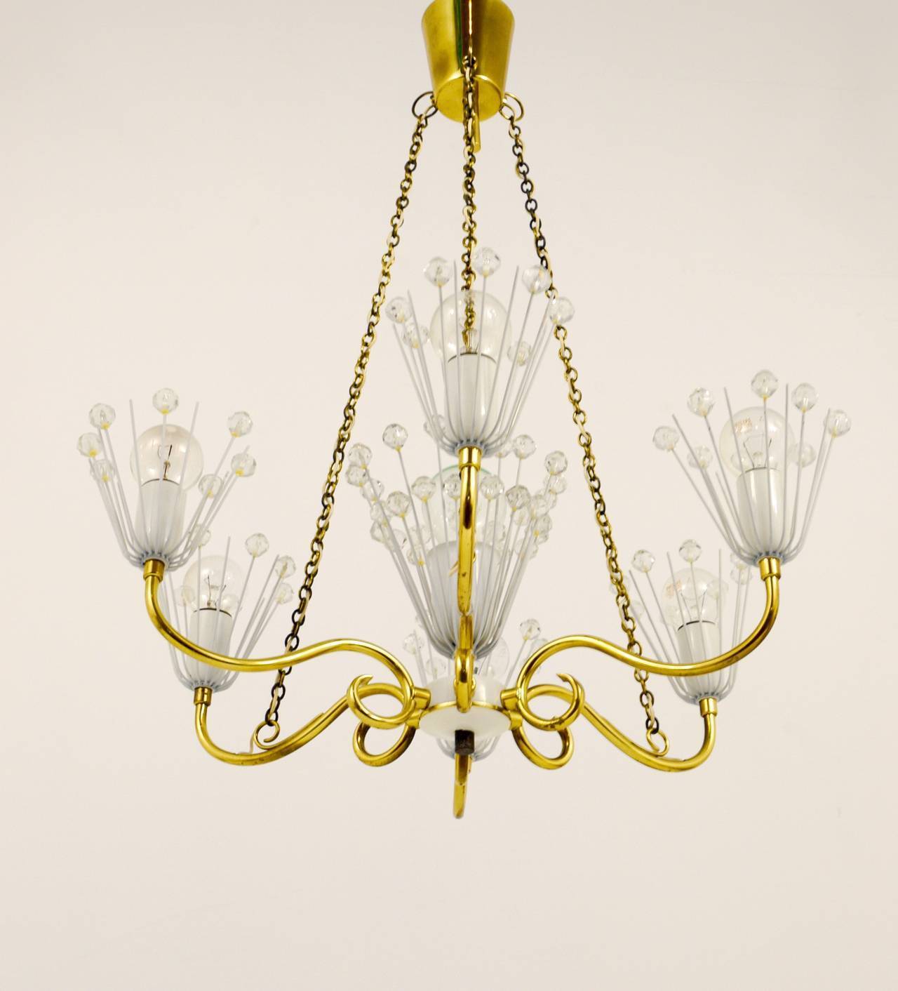 Emil Stejnar brass chandelier from the mid-century, Rupert Nikoll Vienna, Austria, 1950s.