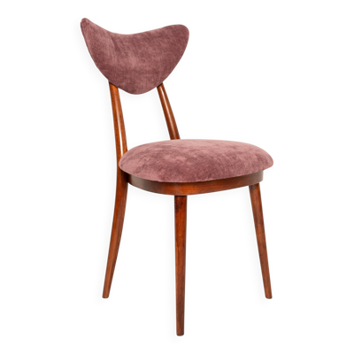 Chaise cœur en velours bordeaux rose violet milieu du siècle, Europe, années 1960