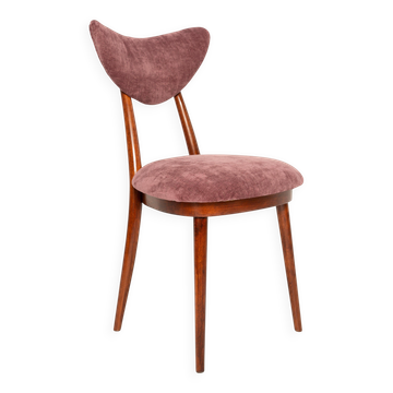 Heart-shaped chair in burgundy velvet, pink, violet, mid-century, Europe, 1960s.