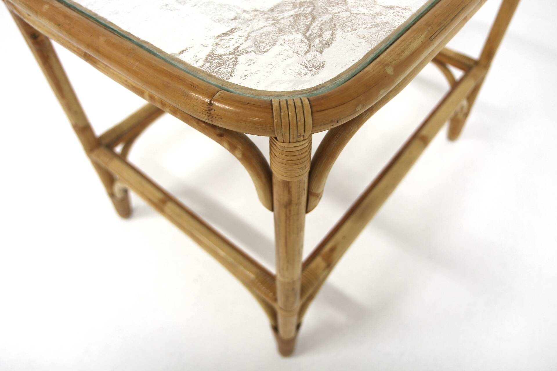 Scandinavian glass and rattan coffee table, Sweden, 1960s