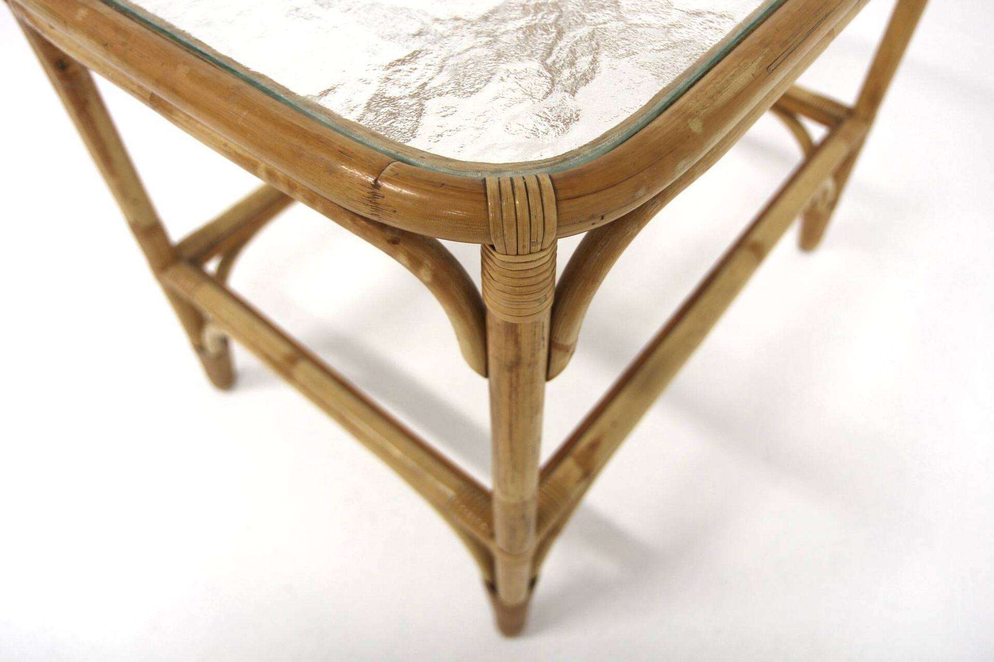 Scandinavian glass and rattan coffee table, Sweden, 1960s