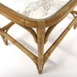 Table basse scandinave en verre et en rotin, Suède, 1960