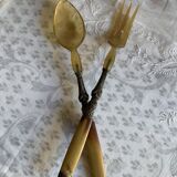 Horn and metal salad servers from the 1920s