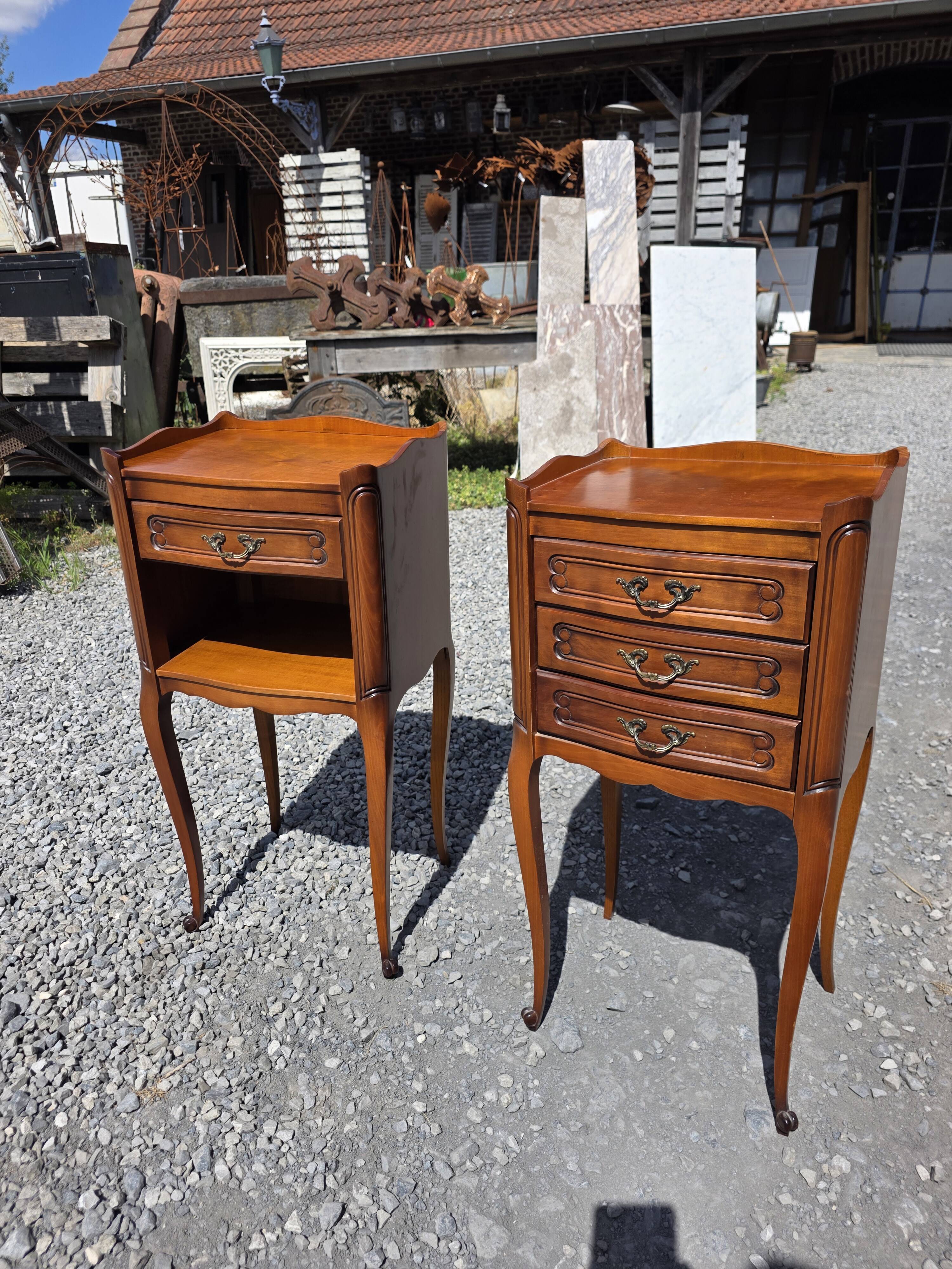 Pair of Louis XV style bedside tables in cherry wood.
