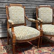 Pair of armchairs in natural wood louis xvi style xix century