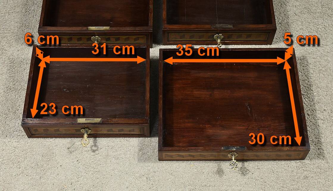 Rare small marquetry display cabinet, louis xvi style – mid 19th century