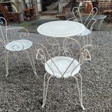 Old wrought iron garden furniture 3 armchairs + 1 table