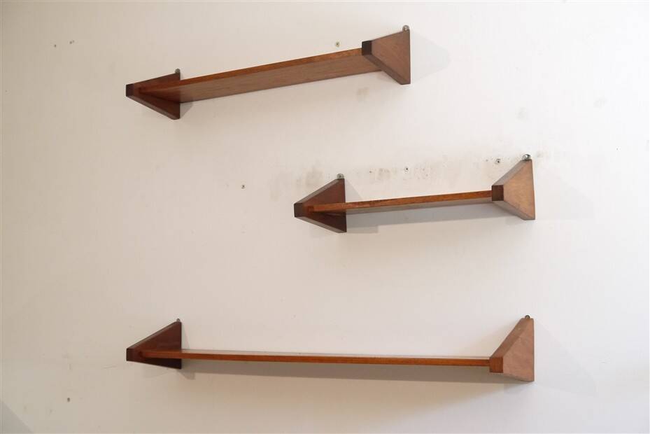 Minimalist mahogany shelves from the 1960s.