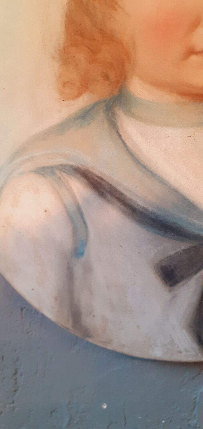 Pastel Old Portrait Of A Child Dated 1921 And Signed