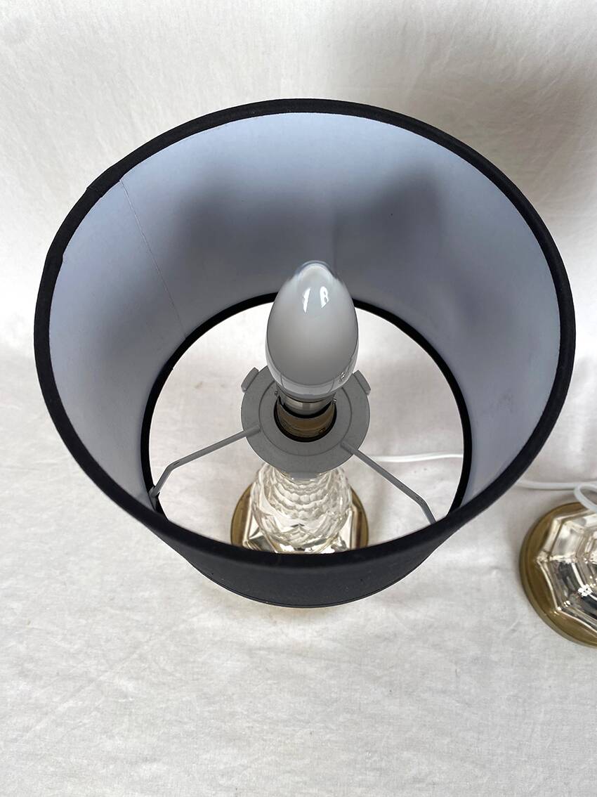 Pair of crystal églomisé table lamps