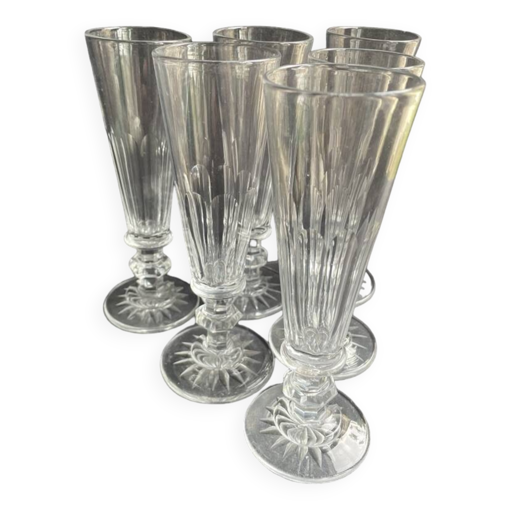 6 Baccarat/Saint Louis champagne flutes - Mid 19th century