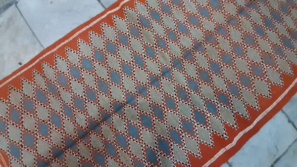 tapis Kilim Marocain Orange, tapis Berbère Fait À La Main