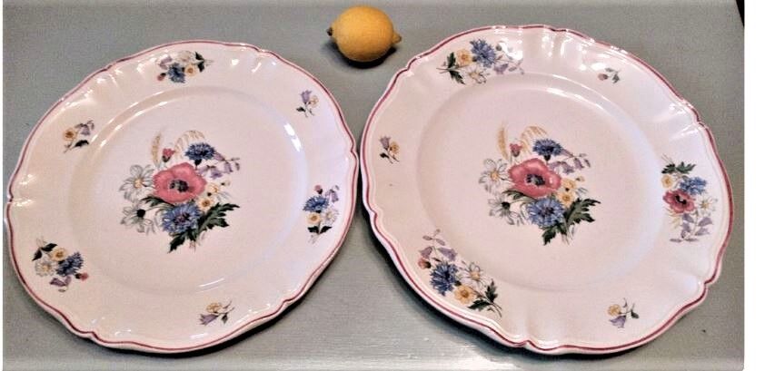 Lot De 2 Plats Ronds Digoin Sarreguemines - Motif écossais Jaune Et Vert, Moulin Des Loups, Faïence Française Occasion