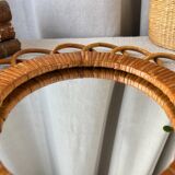 Round vintage wicker mirror