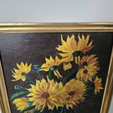 Oil painting on Isorel - Bouquet of yellow flowers Signed Rervillard