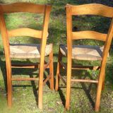 2 Solid wood straw chairs