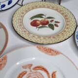 Set of 6 porcelain plates, floral and fruit patterns, 20 22 cm