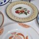 Set of 6 porcelain plates, floral and fruit patterns, 20 22 cm