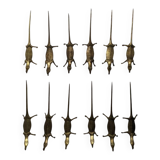 Set of 12 Bronze Knife Rests African Art Handcrafted Crocodiles