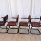 Set of 4 Vintage Quilted Leather Dining Chairs: Black Metal Base