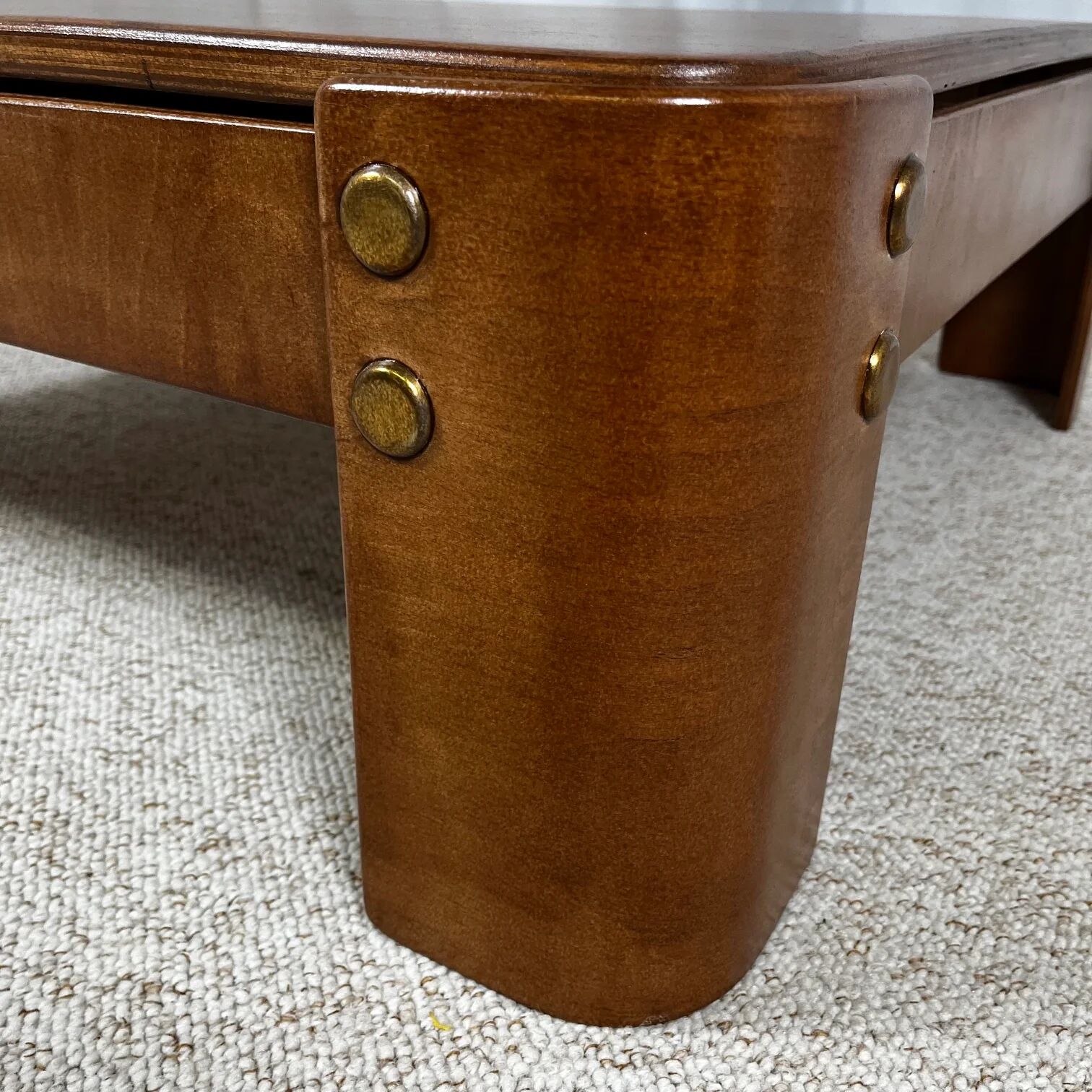 Square modernist coffee table in stained beech veneer, 1970s/80s.