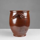 Grand pot en céramique brune émaillée, Belgique, années 1800.