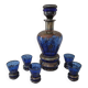 Carafe et 5 verres bleu cobalt décor or
années 1950