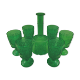 Old vintage molded glass glasses and decanter