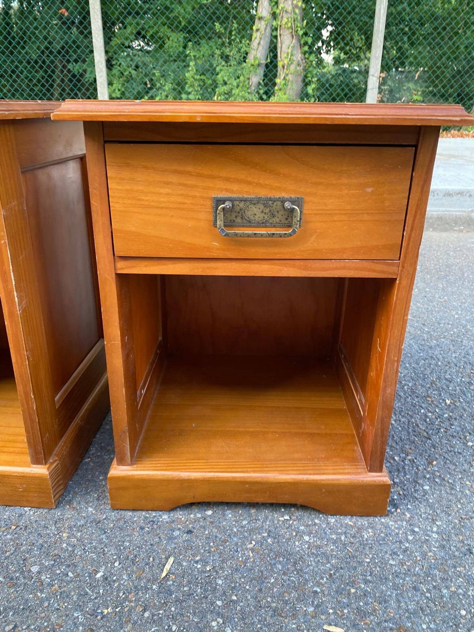 2 marine bedside tables in solid wood stained honey 1990