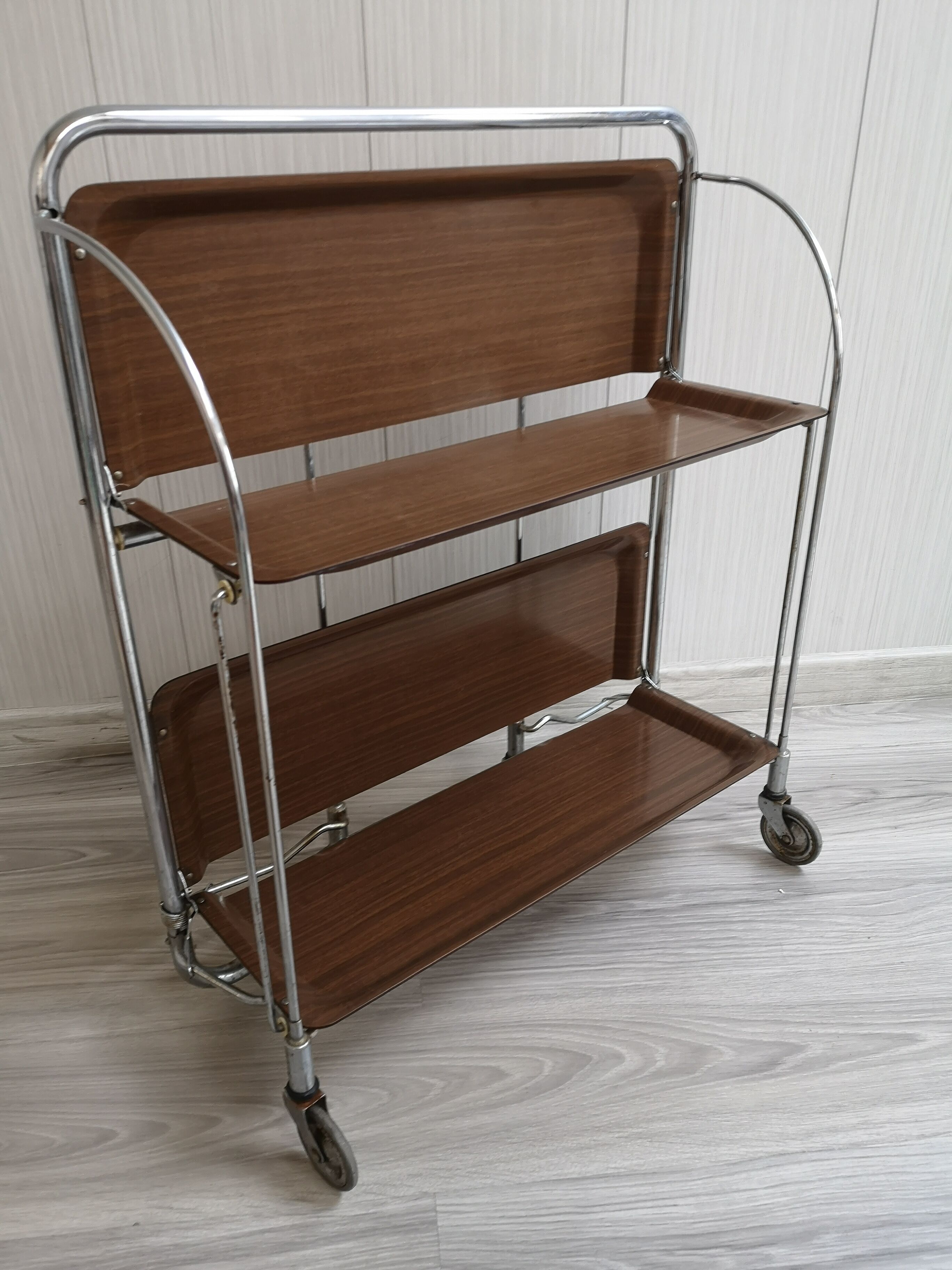 Vintage coffee table, bar, folding side table on wheels