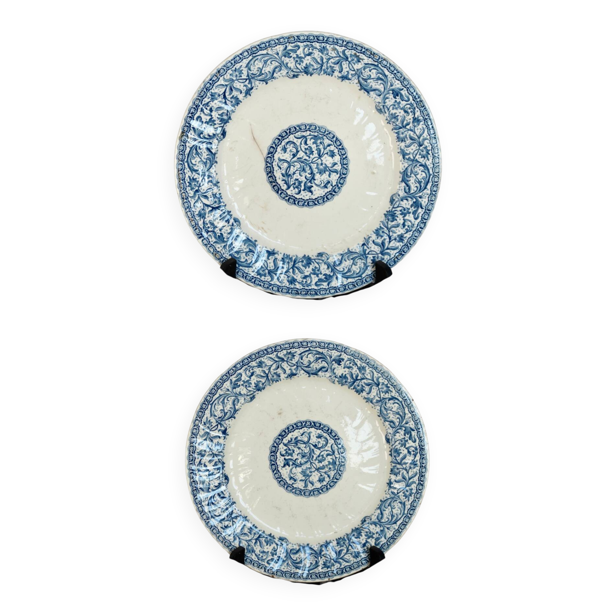 Antique dinner plates - Gien circa 1890 - Rouen blue garland pattern