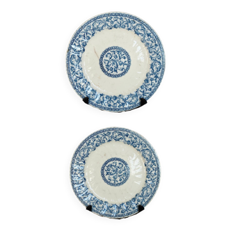 Assiettes plates antiques - Gien vers 1890 -  Modèle Rouen guirlande bleu