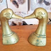 Delightful Pair of Vintage French Heavy Ornamental Brass Duck Bookends  3617