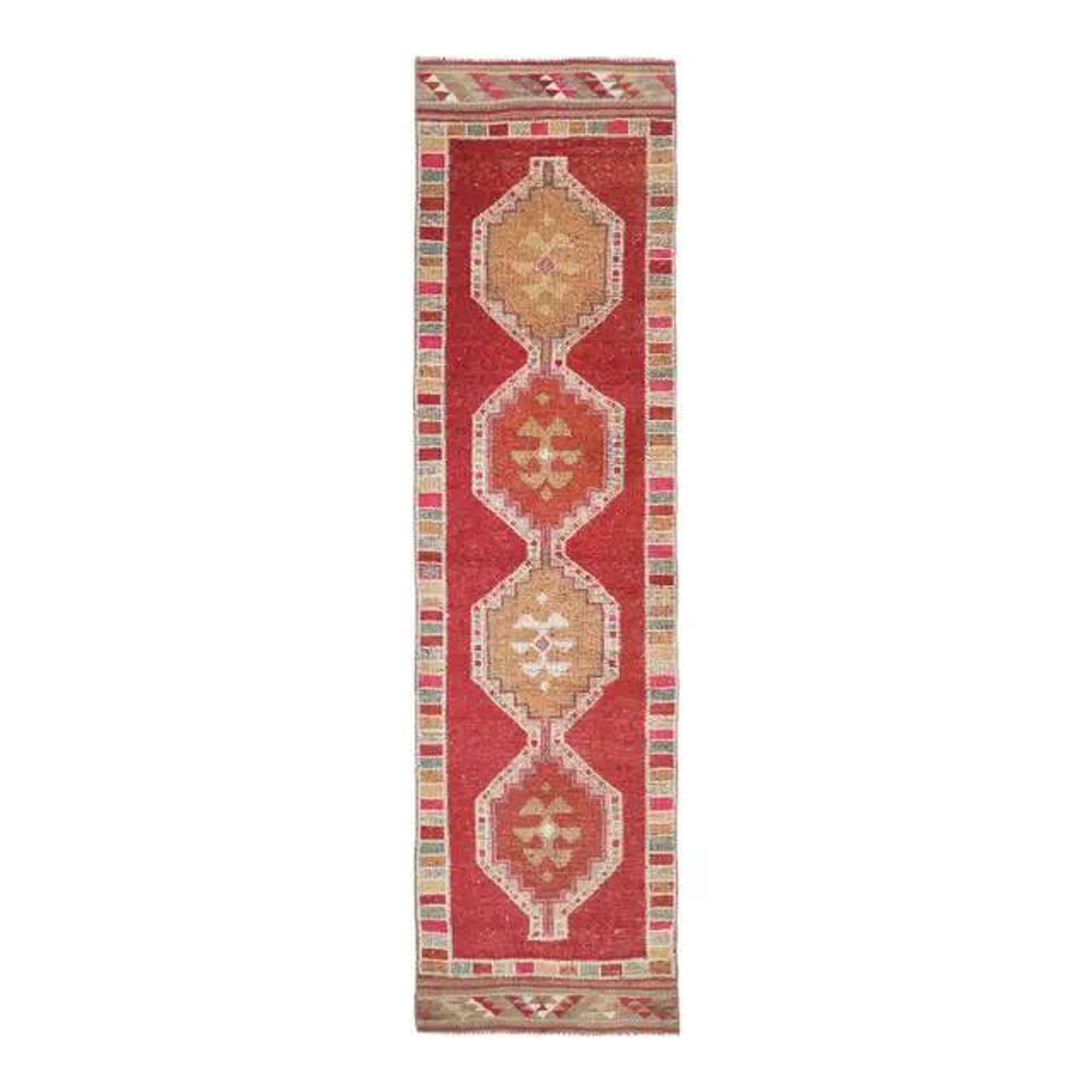Vintage Turkish Hand-Knotted Wool Cotton Pink Runner Rug 88x342