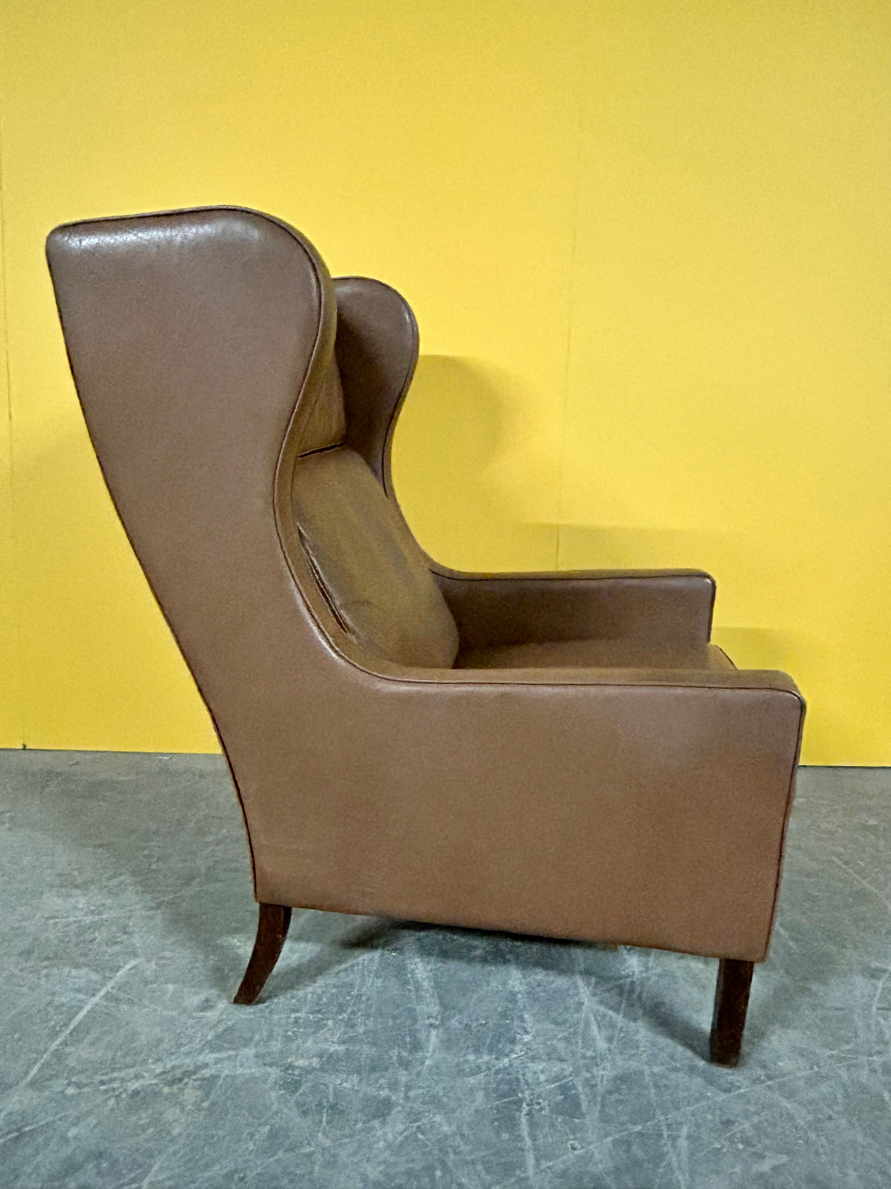 Danish vintage brown leather  high back armchair 1960s