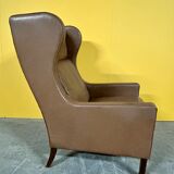 Danish vintage brown leather  high back armchair 1960s