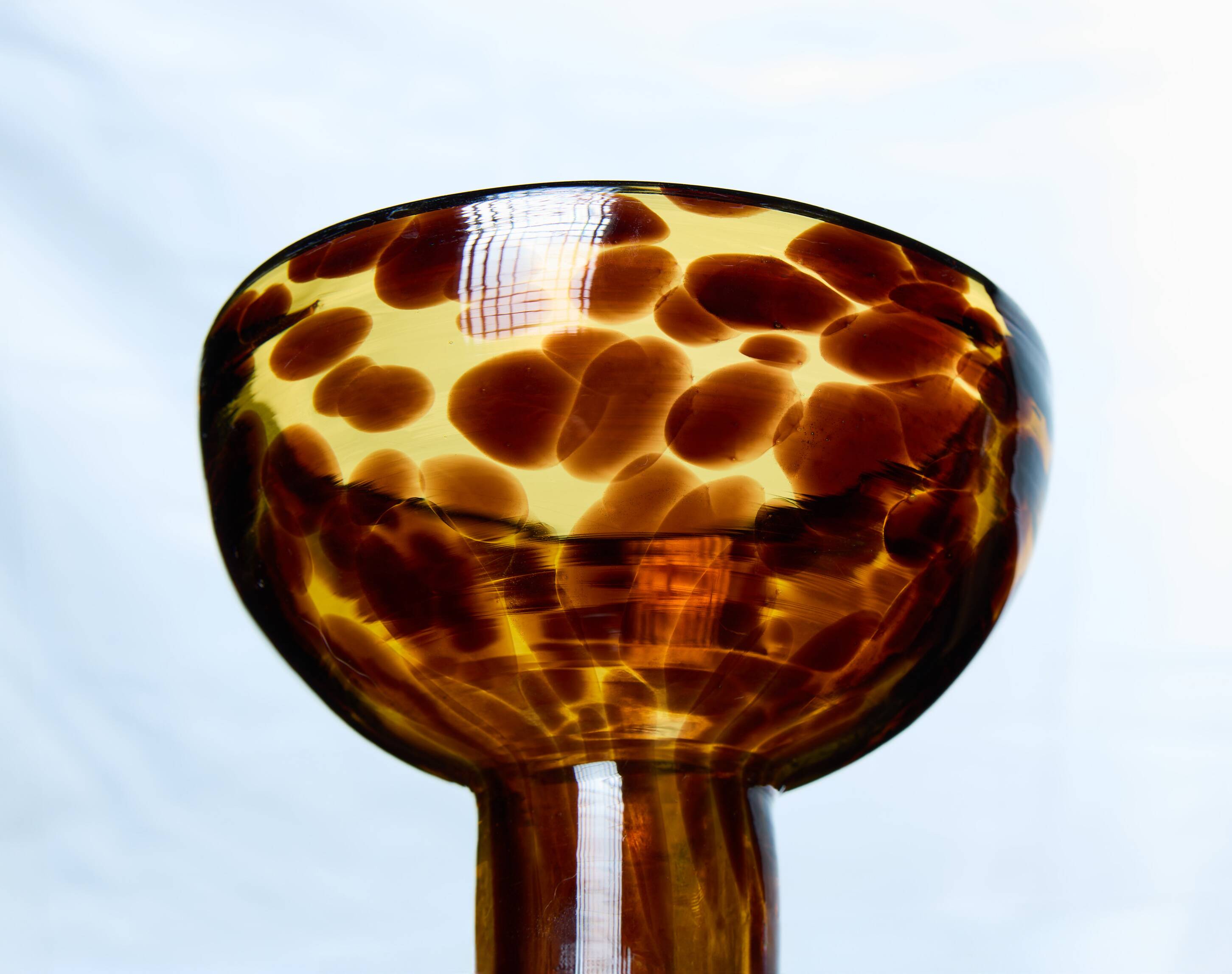Amber blown glass candlestick – Art Deco style – 24.5 cm