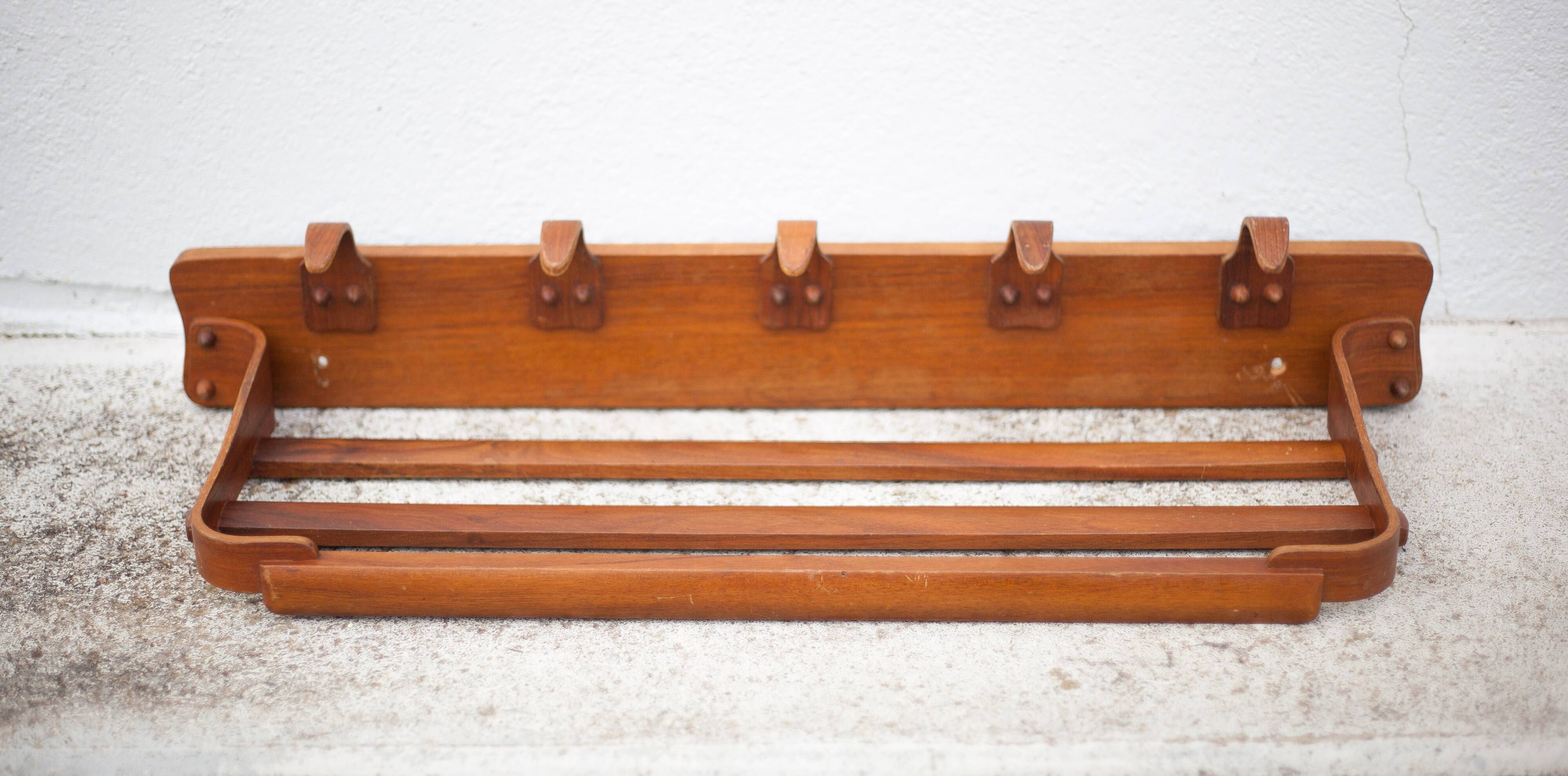 German wooden coat rack attributed to Bruno Paul, vintage coat rack, wall coat rack, woode