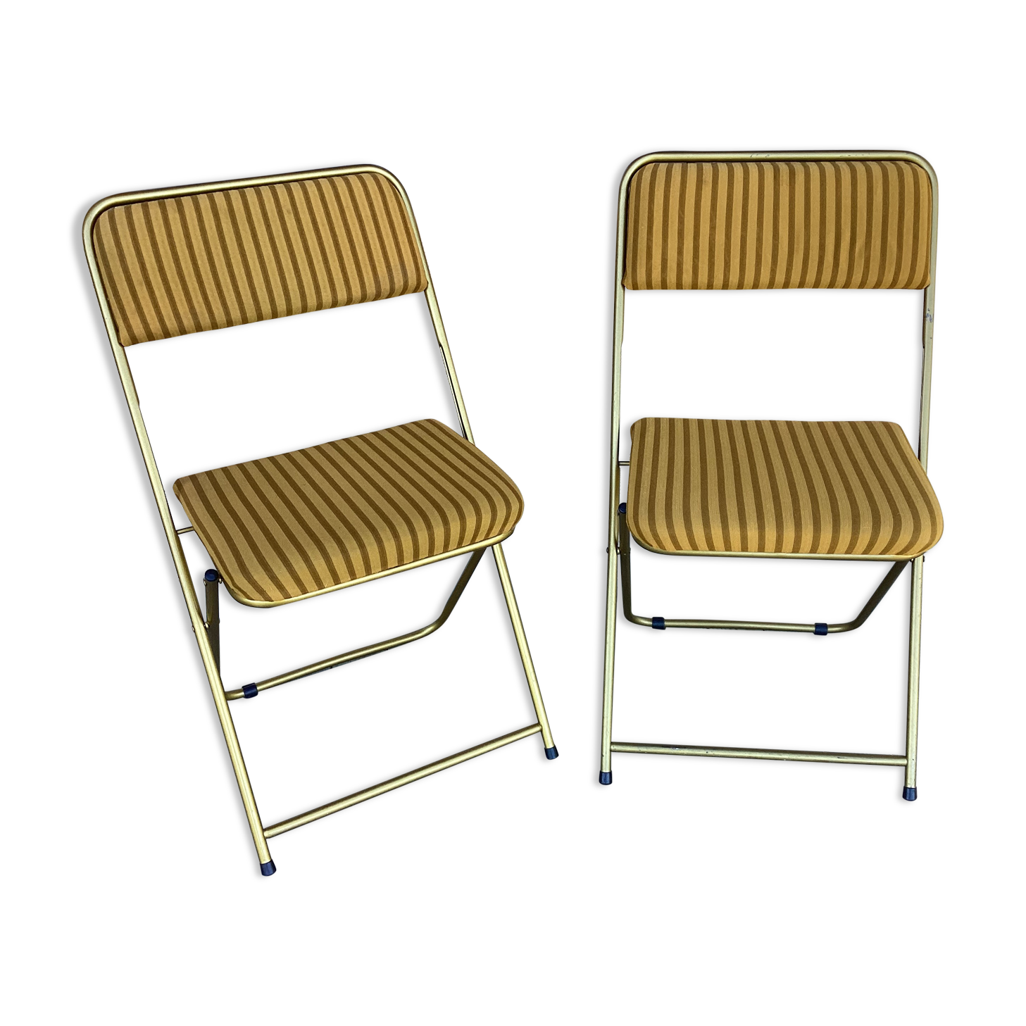 Vintage lafuma folding chair with striped gold fabric