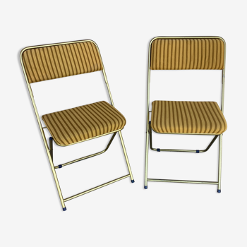 Lot 2 chaises pliantes vintage lafuma au tissu doré rayé